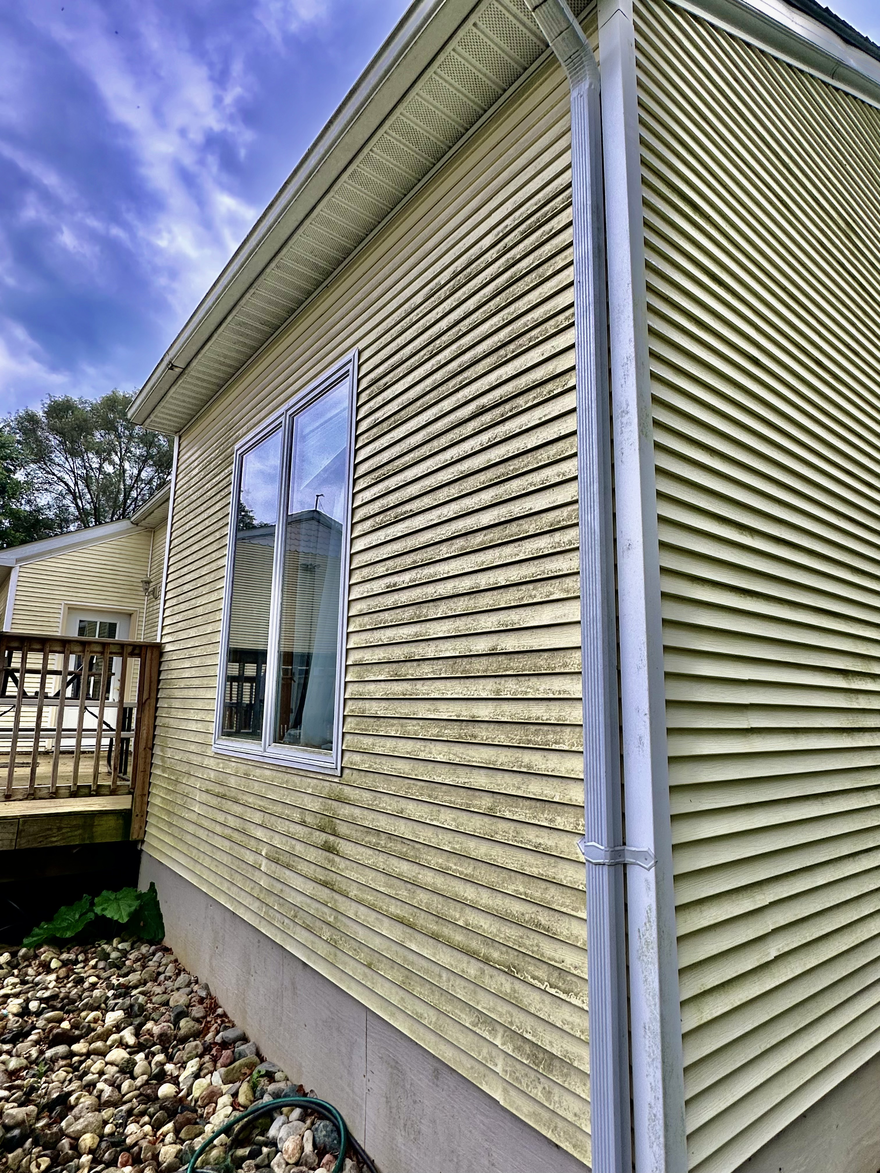 House siding after soft washing — clean and like new
